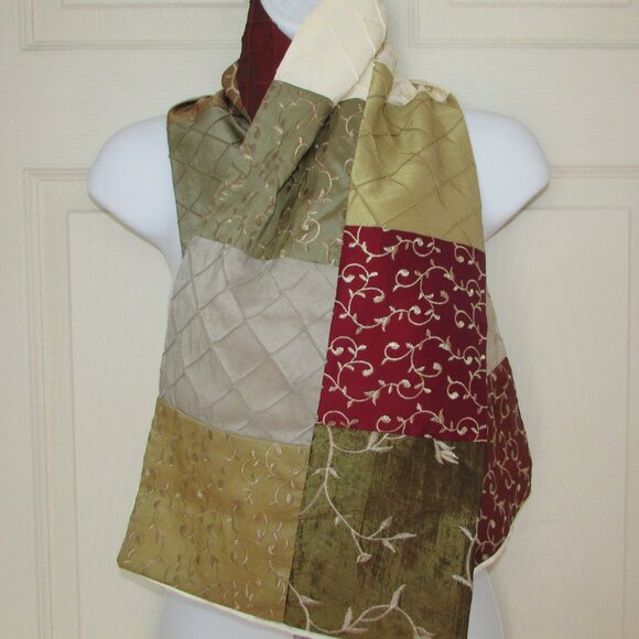 Satin Embroidered Patchwork Scarf - Picture 4 of 13